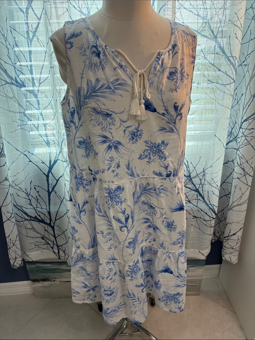 Talbots' Blue Floral Sleeveless One-Piece Dress